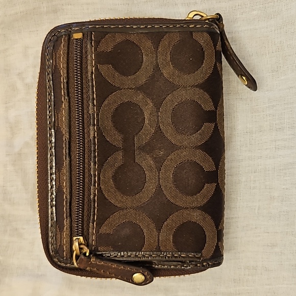 EUC COACH Vintage Zip Around Wallet Brown and Gold with Lilac Leather Interior - Picture 2 of 13